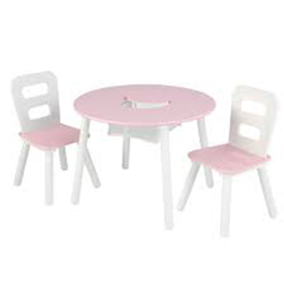 KidKraft 26165 Round Storage Crafting Table and 2 Chair Set for Children, Pink - VMInnovations