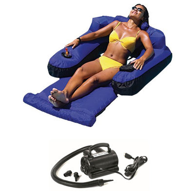Swimline 9047 Swimming Pool Fabric Inflatable Floating Lounger w/ 110V Air Pump - VMInnovations
