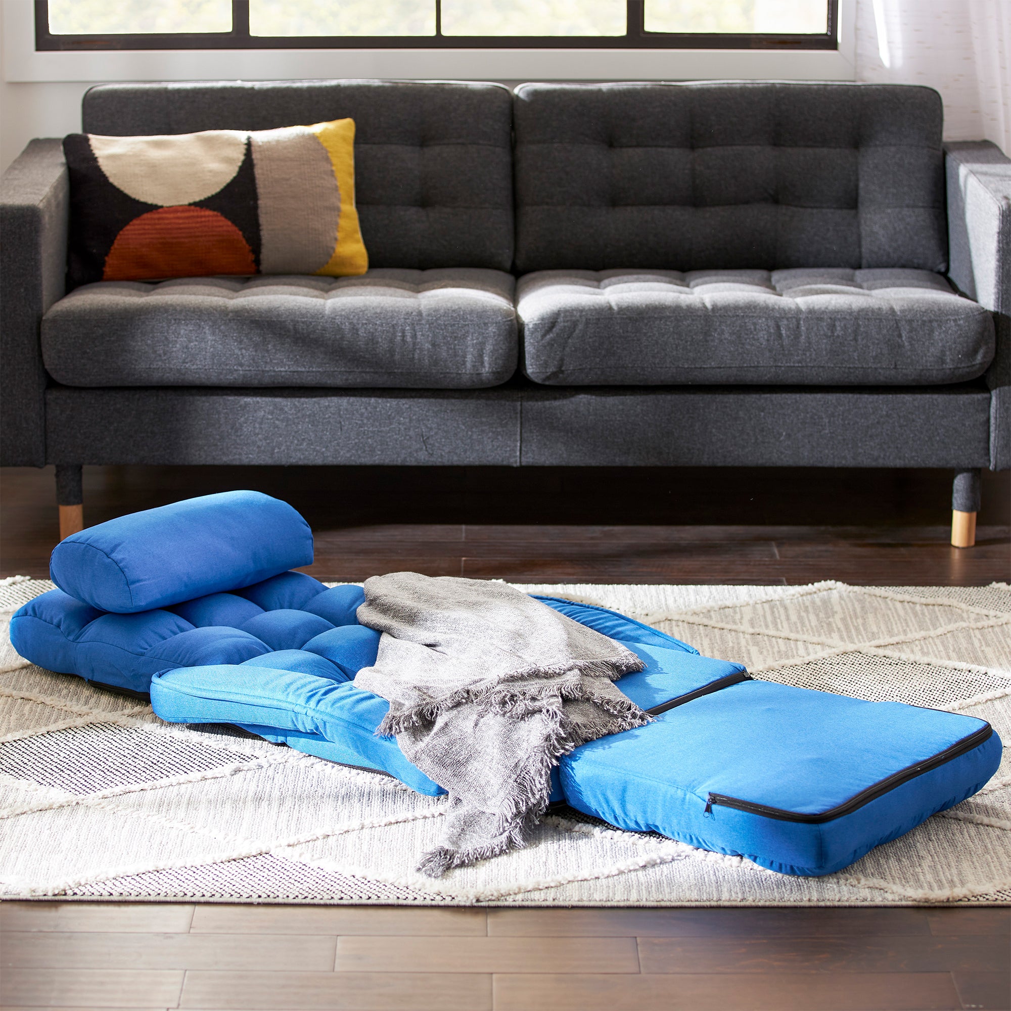 JOMEED Folding Chaise Lounge Chair Armrests and Chaise Pillow, Blue (Open Box) - VMInnovations