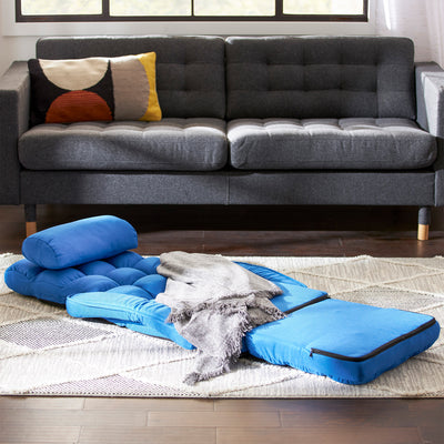 JOMEED Folding Chaise Lounge Chair Armrests and Chaise Pillow, Blue (Open Box) - VMInnovations
