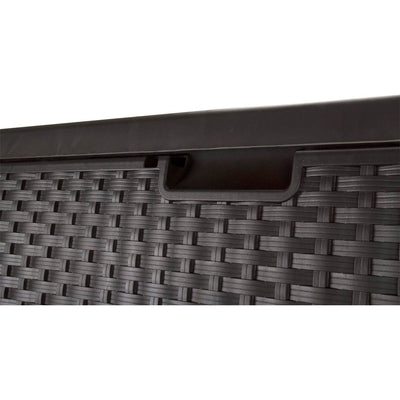 Suncast 99 Gallon Deck Garden Garage Home Wicker Resin Pool Box-Mocha (Used)