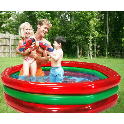 Hoovy 59 Inch 53 Gallon 3 Ring Watermelon Inflatable Kiddie Swimming Pool Set