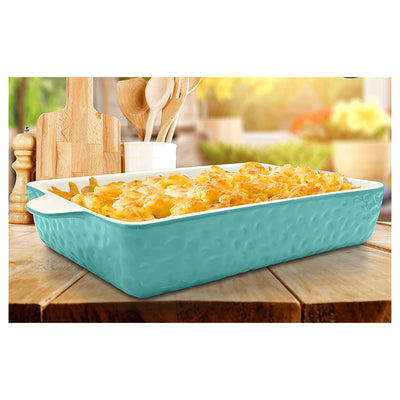 NutriChef Rectangular Ceramic 3 Piece Nonstick Bakeware Pan Set, Aqua (Used)