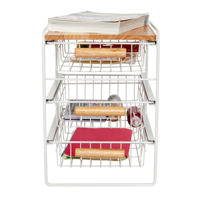 Origami Kitchen Countertop 3-Drawer Wood Top Organizer, White (Open Box)(2 Pack)