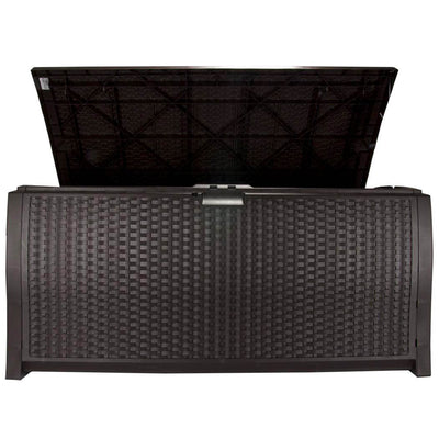Suncast 99 Gallon Deck Garden Garage Home Wicker Resin Pool Box-Mocha (Open Box)