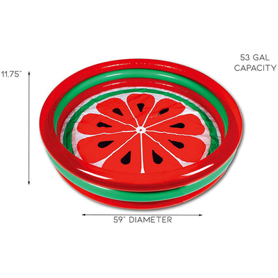 Hoovy 59 Inch 53 Gallon 3 Ring Watermelon Inflatable Kiddie Swimming Pool Set