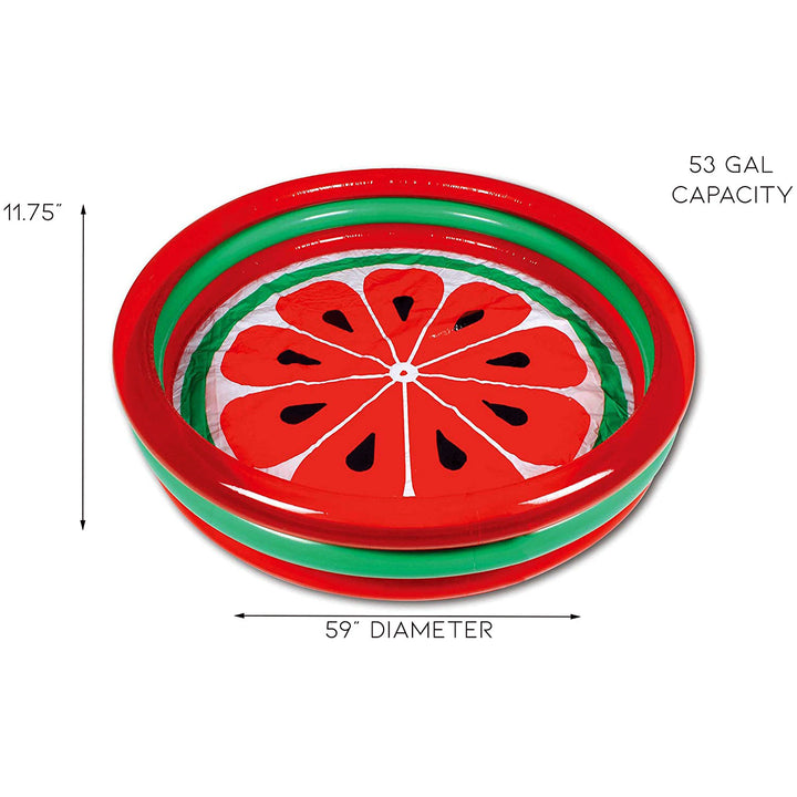 Hoovy 59 Inch 53 Gallon 3 Ring Watermelon Inflatable Kiddie Pool Set (Open Box) - VMInnovations