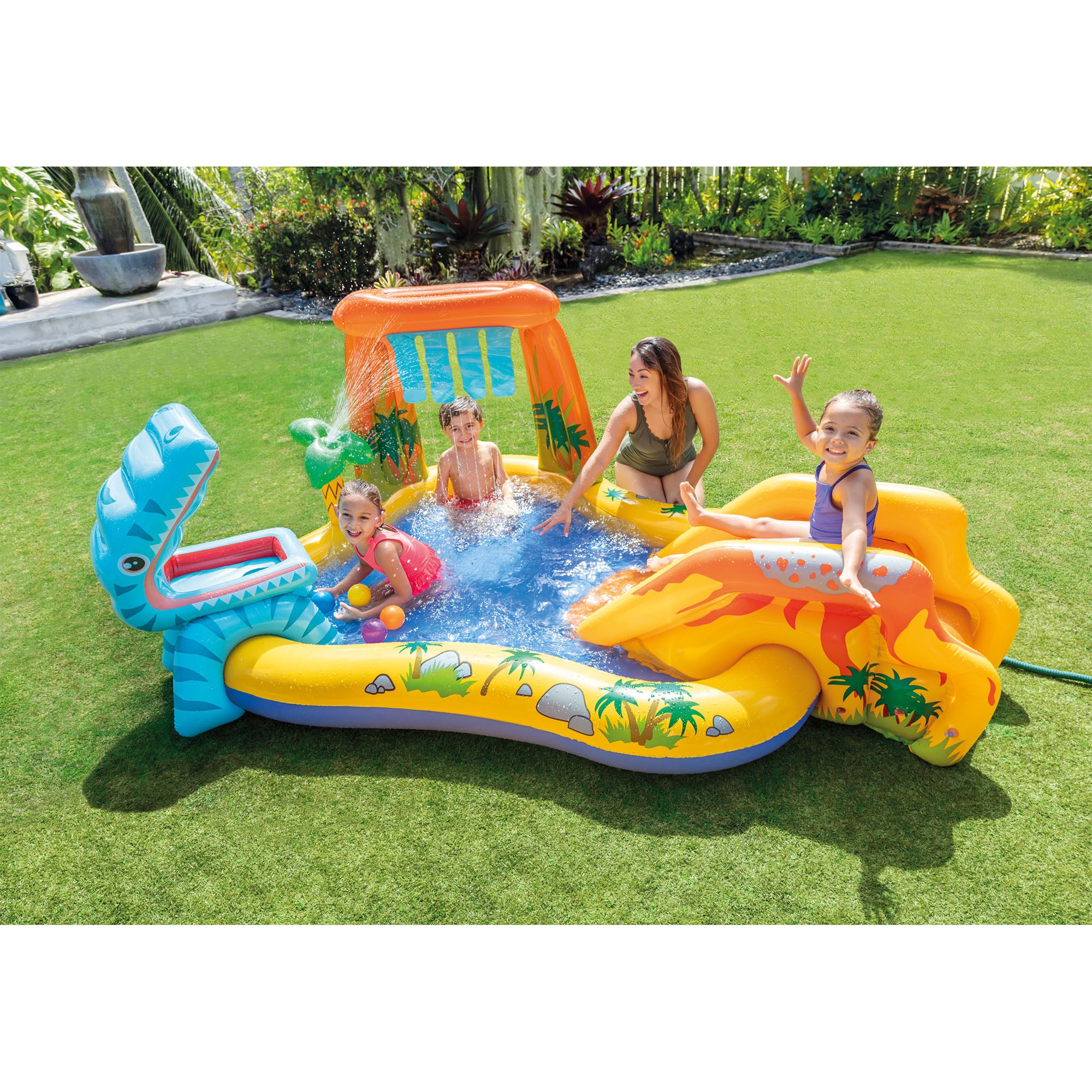 Intex Kids Inflatable 95 x 75 x 43 Inch Dinosaur Swimming Pool with Air Pump - VMInnovations