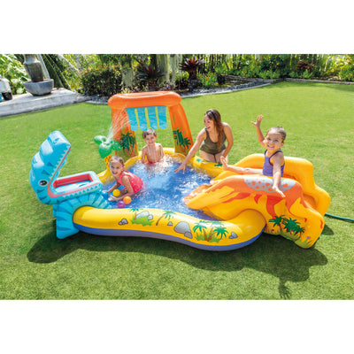 Intex Kids Inflatable 95 x 75 x 43 Inch Dinosaur Swimming Pool with Air Pump - VMInnovations