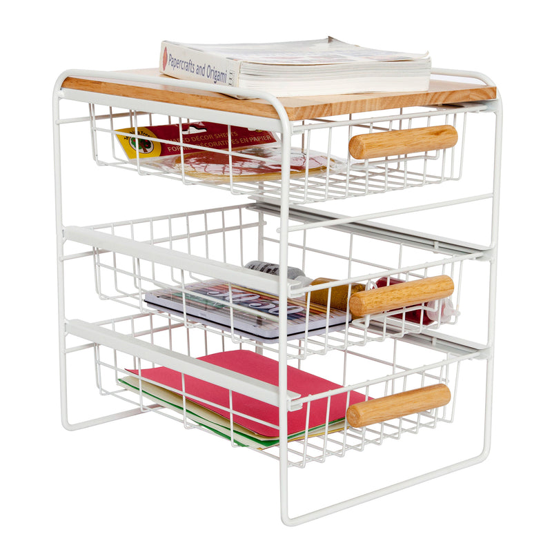 Origami Kitchen Countertop 3-Drawer Wood Top Organizer, White (Open Box)(2 Pack)