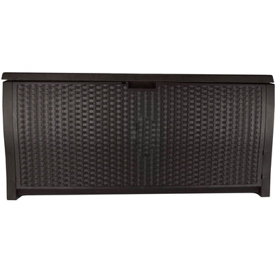 Suncast 99 Gallon Deck Garden Garage Home Wicker Resin Pool Box-Mocha (Used)
