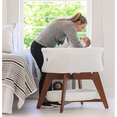 TruBliss Evi Smart Bassinet Deep Wall Crib Sleeper with Fitted Sheets, White - VMInnovations
