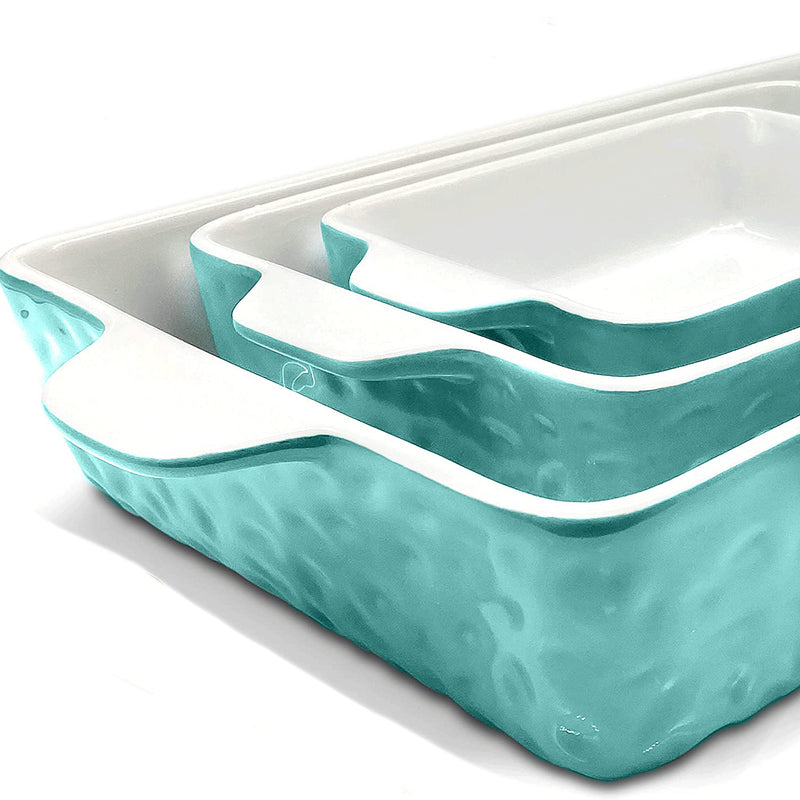 NutriChef Rectangular Ceramic 3 Piece Nonstick Bakeware Pan Set, Aqua (Used)