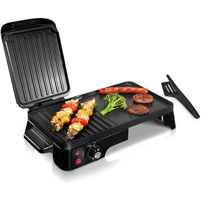 NutriChef Electric Griddle Crepe Hot Plate Cooktop with Press Grill for Paninis