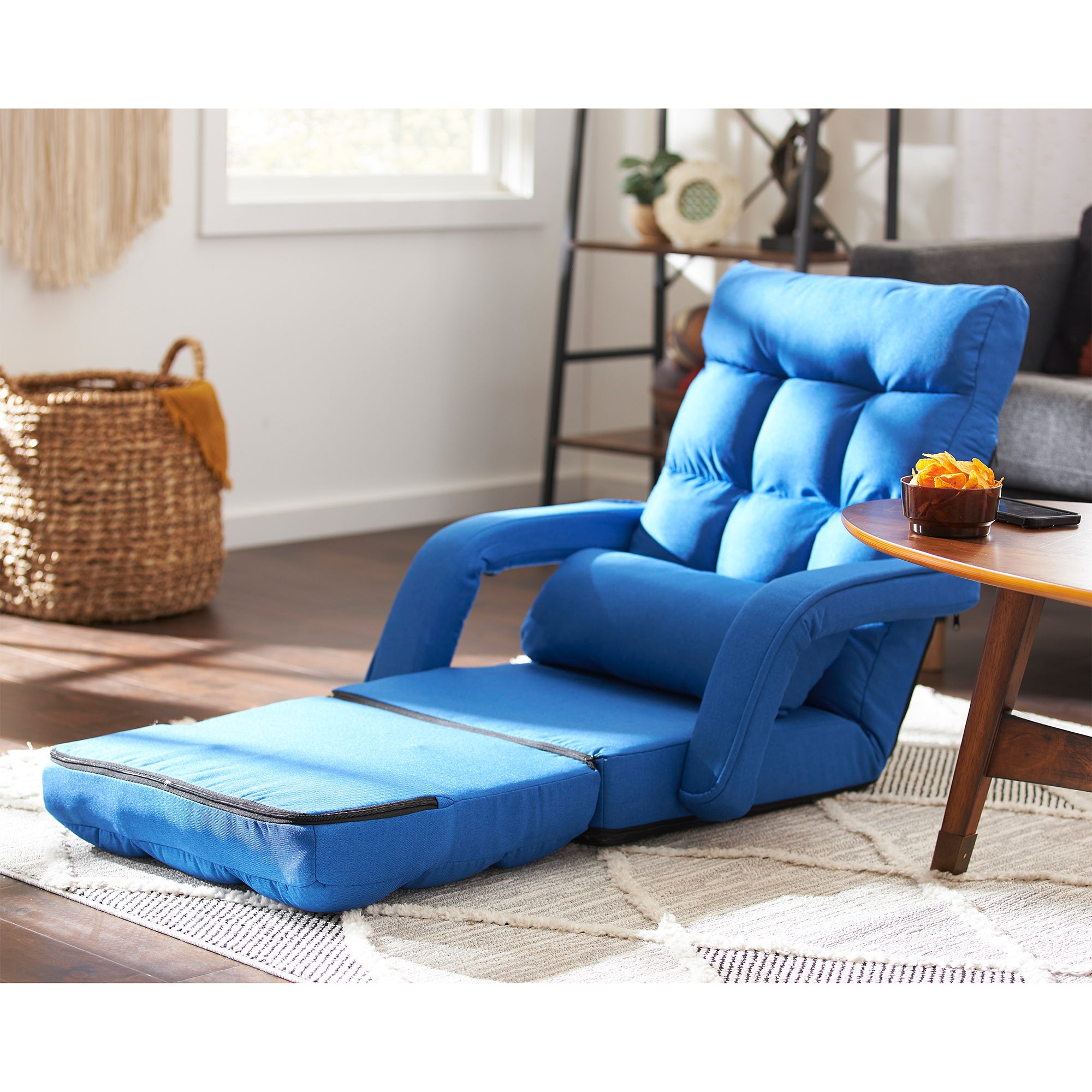 JOMEED Folding Chaise Lounge Chair Armrests and Chaise Pillow, Blue (Open Box) - VMInnovations