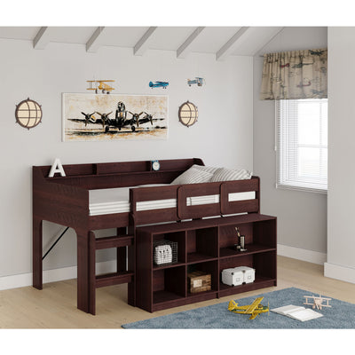 Rack Furniture Hamilton Twin Sized Loft Bed Frame with Storage Unit, Espresso