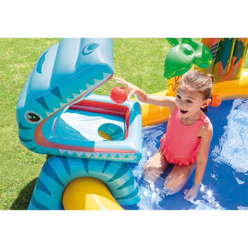 Intex Kids Inflatable 95 x 75 x 43 Inch Dinosaur Swimming Pool with Air Pump