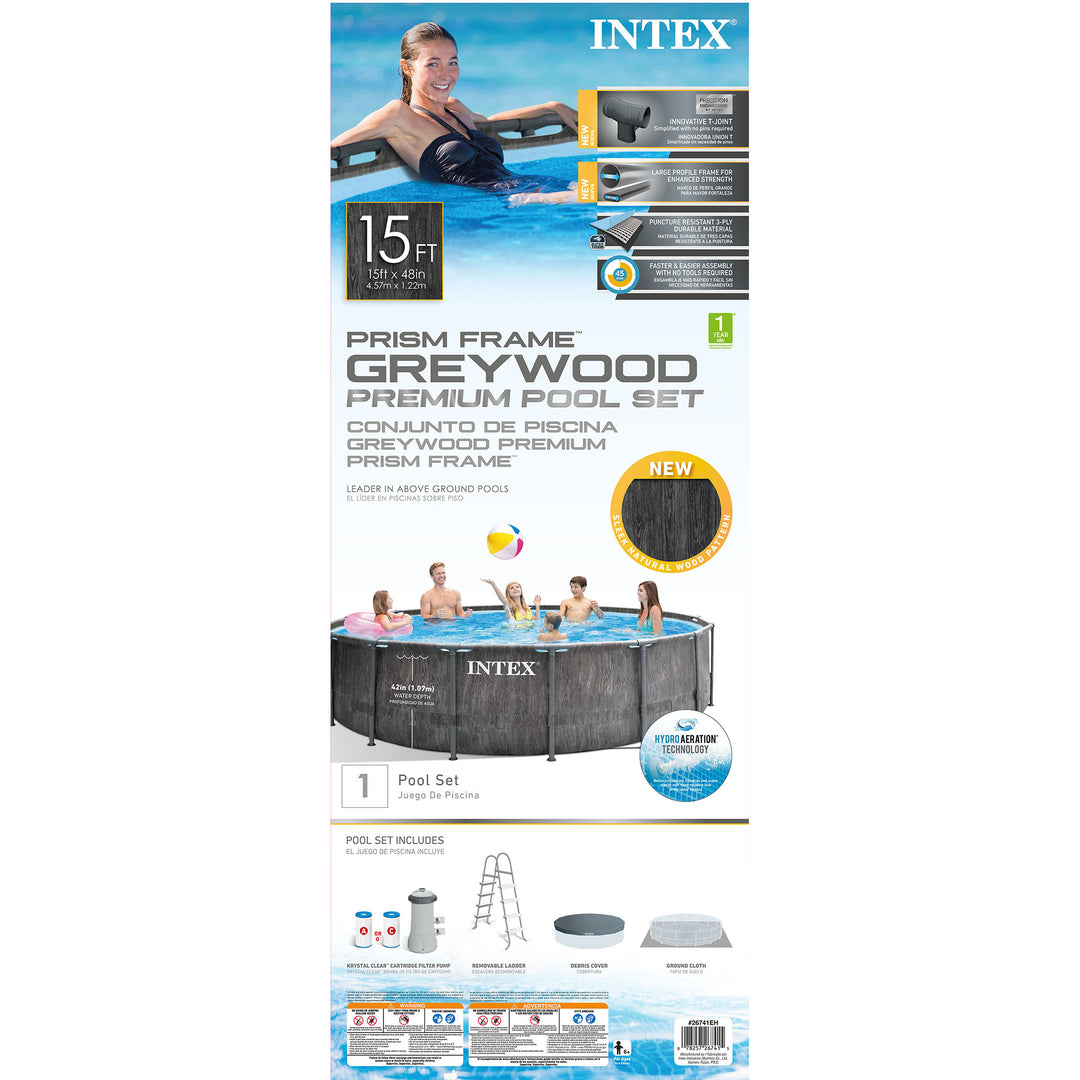 Intex Greywood Prism Frame 15'x48" Round Above Ground Outdoor Swimming Pool Set