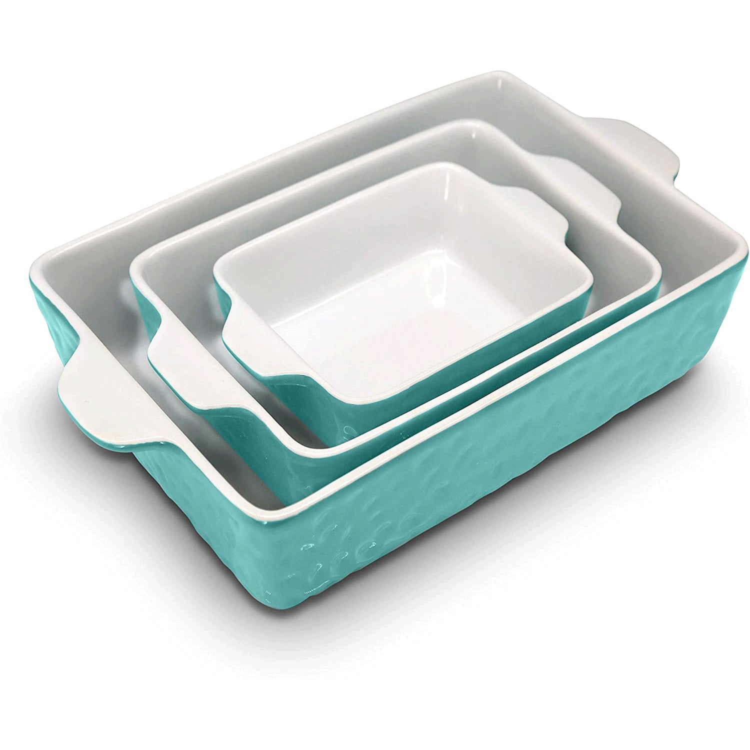 NutriChef Rectangular Ceramic 3 Piece Nonstick Kitchen Bakeware Pan Set, Aqua - VMInnovations