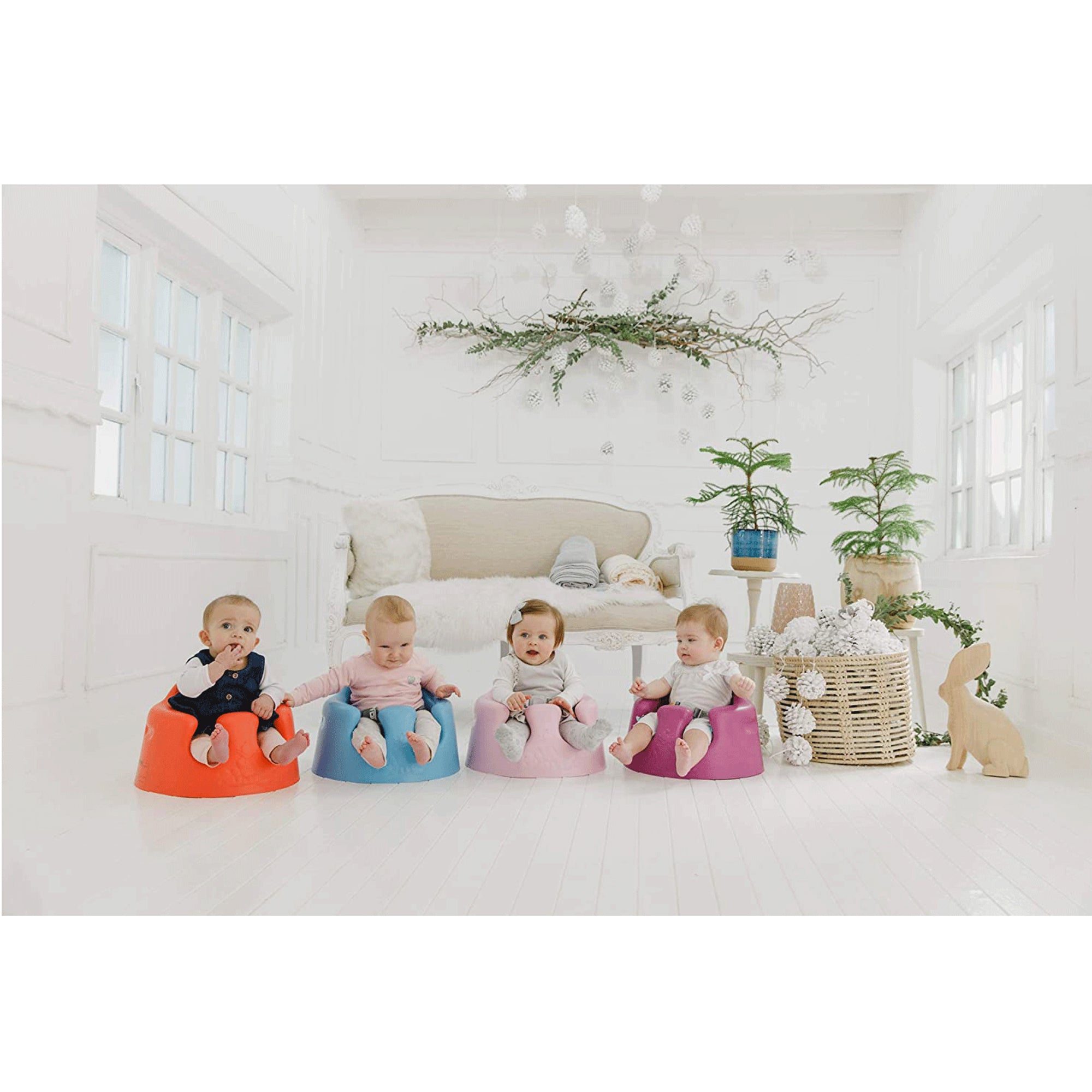 Bumbo Baby Infant Soft Foam Wide Floor Seat w/ Adjustable Harness, Living Coral (Refurbished)