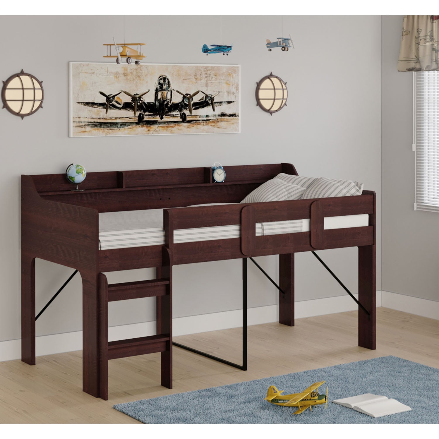 Rack Furniture Hamilton Twin Sized Loft Bed Frame with Storage Unit, Espresso