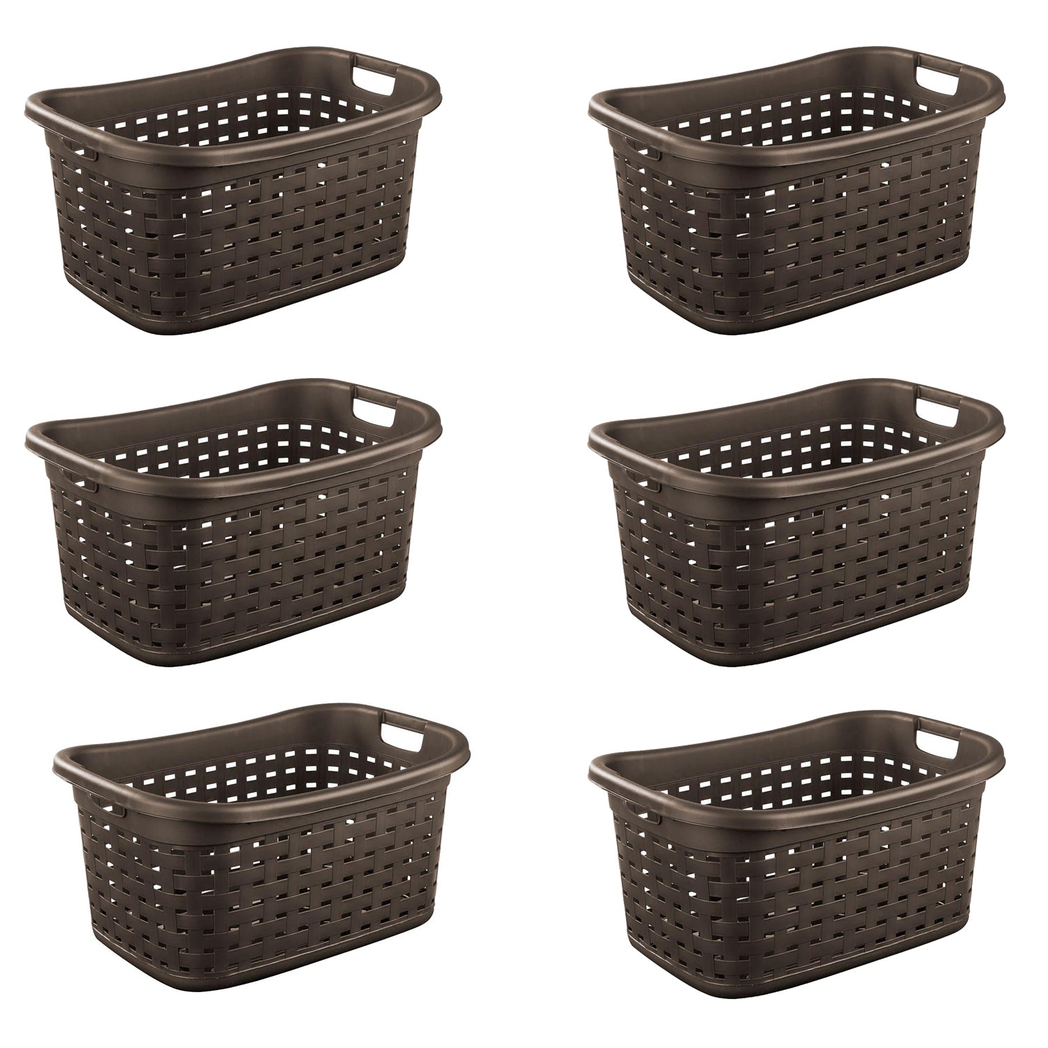 Sterilite Plastic Weave Laundry Organizer Storage Basket Tote, Espresso (6 Pack)