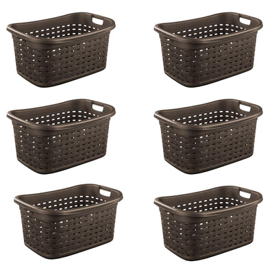 Sterilite Plastic Weave Laundry Organizer Storage Basket Tote, Espresso (6 Pack)