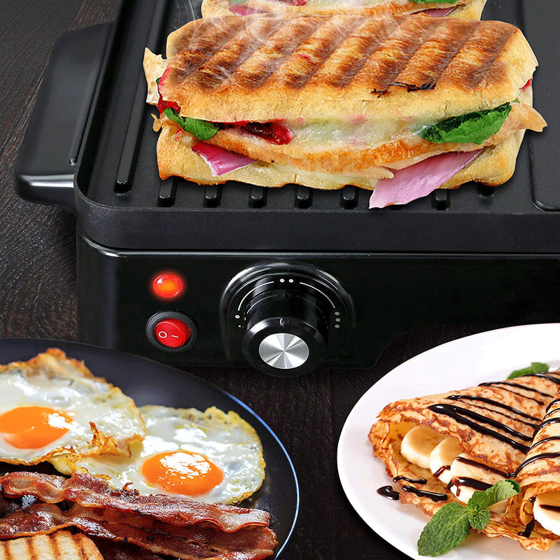 NutriChef Electric Griddle Crepe Hot Plate Cooktop with Press Grill for Paninis