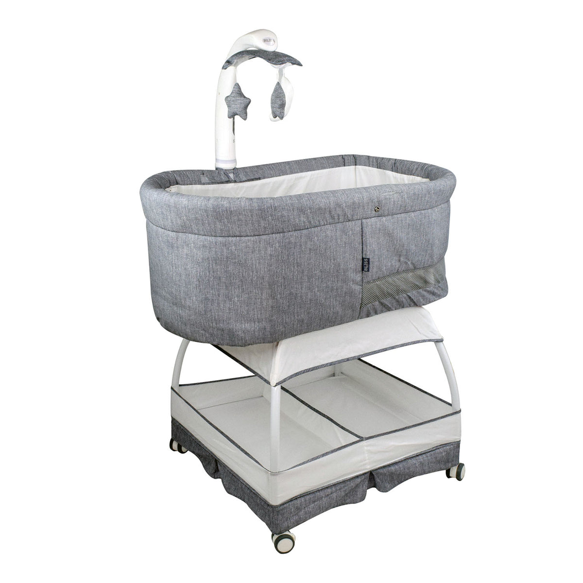 TruBliss Baby Sweetli Deluxe Bassinet Crib Sleeper with Mobile, Stonewash Gray - VMInnovations