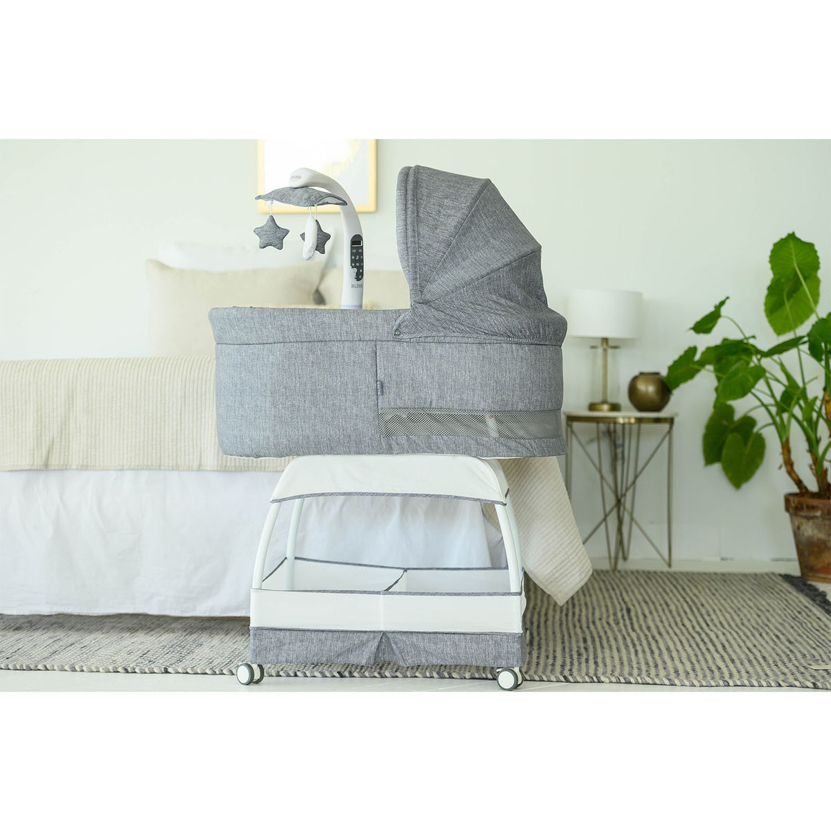 TruBliss Baby Sweetli Deluxe Bassinet Crib Sleeper with Mobile, Stonewash Gray - VMInnovations