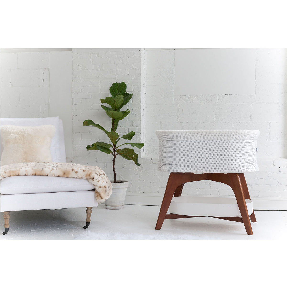 TruBliss Evi Smart Bassinet Deep Wall Crib Sleeper with Fitted Sheets, White - VMInnovations