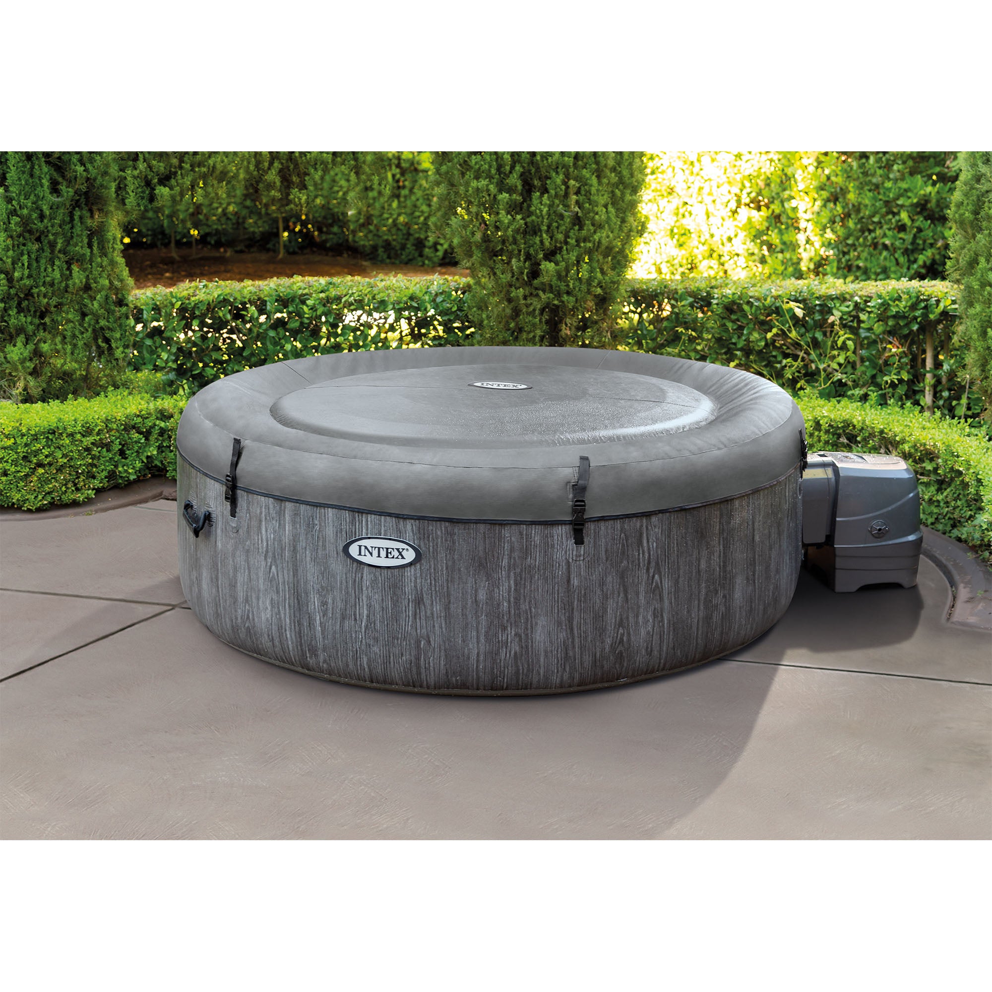 Intex Greywood Deluxe 4 Person Portable Inflatable Hot Tub with LED Lights, Gray - VMInnovations