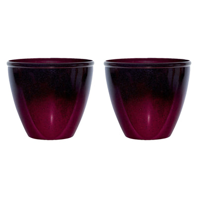 Suncast Seneca 16 Inch Ombre Resin Plant Flower Planter Pot, Red/Plum (2 Pack)