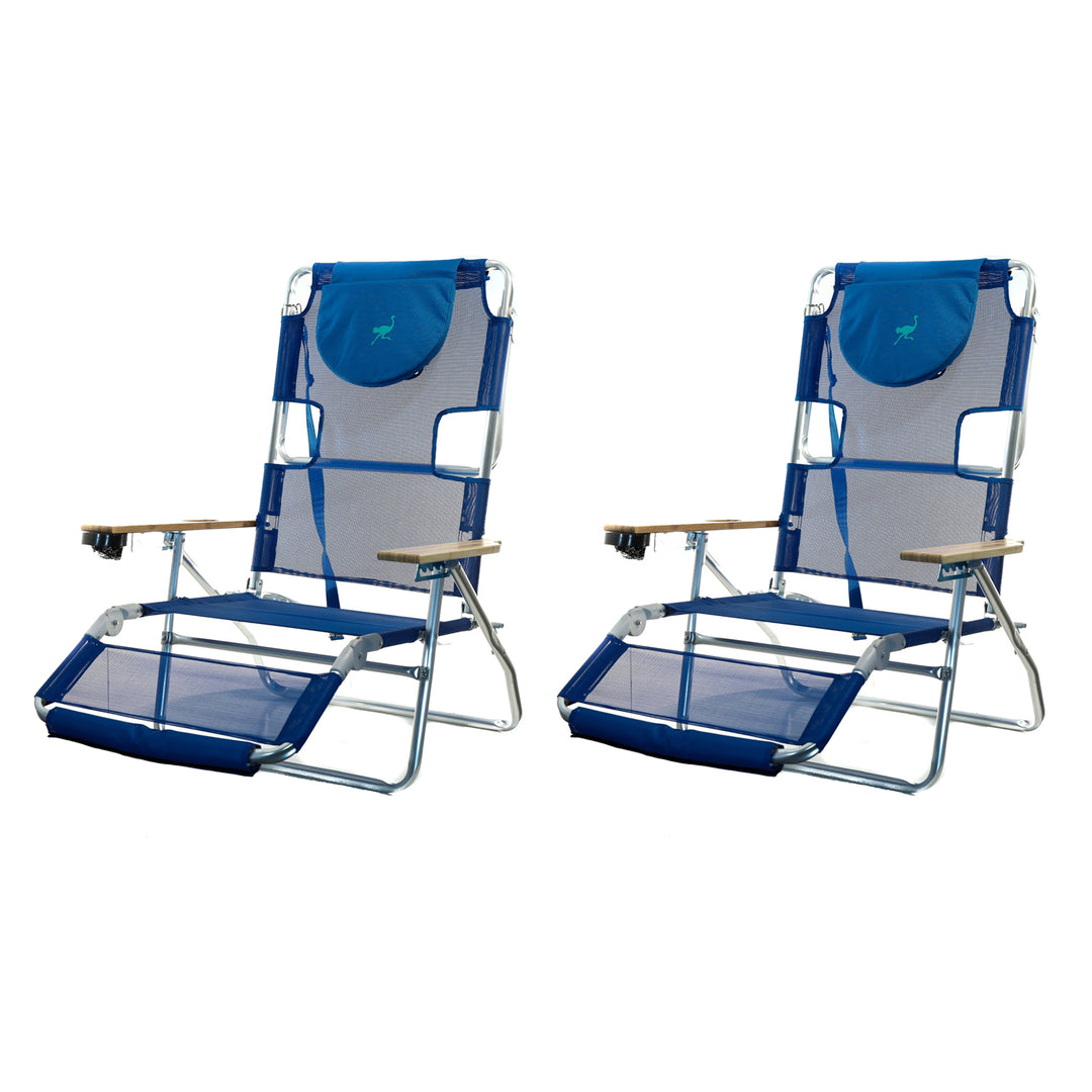 Ostrich 3N1 Lightweight Aluminum Frame 5 Position Reclining Beach Chair (2 Pack)