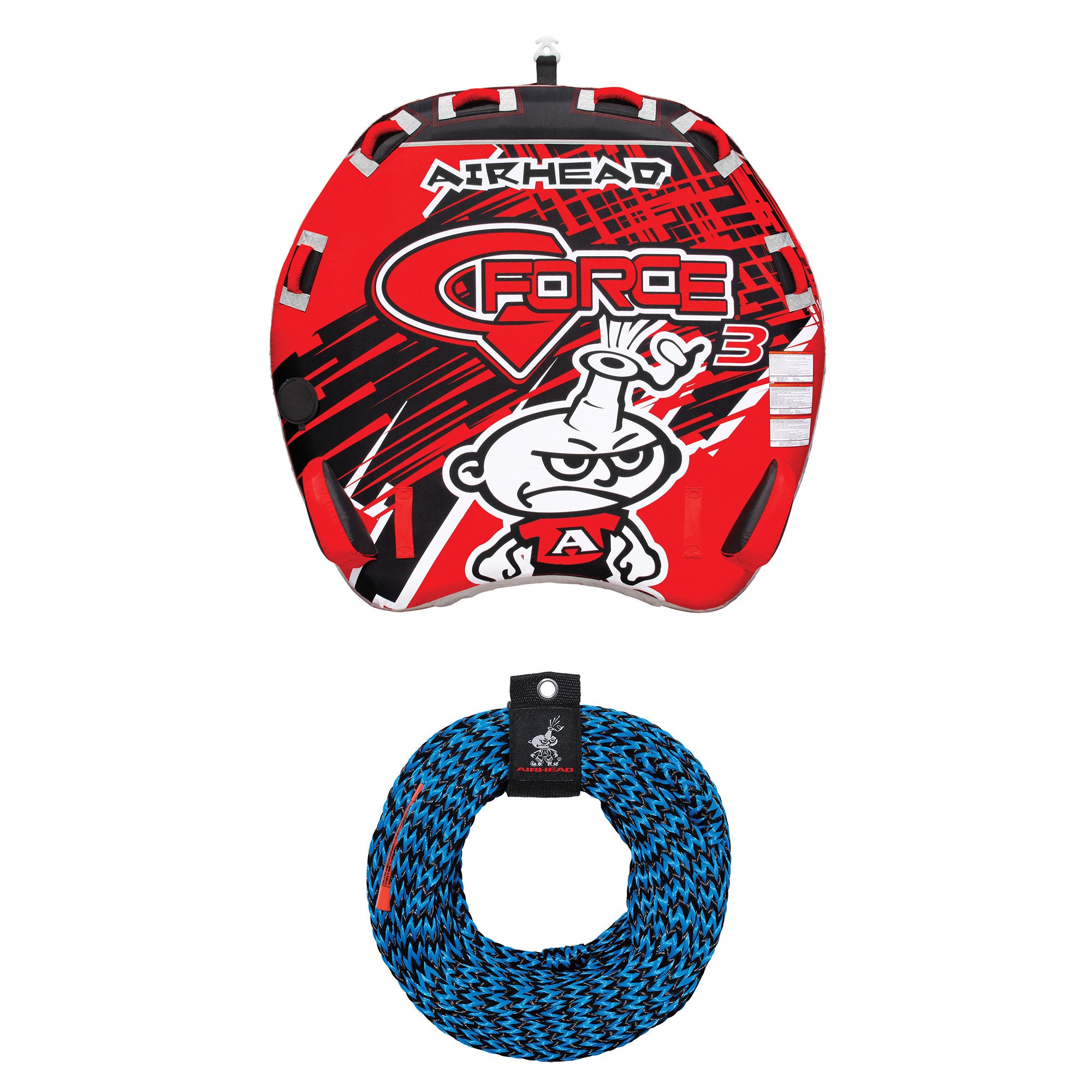 AIRHEAD Triple Rider Inflatable Towable Tube with Towing Rope 60 Feet Long