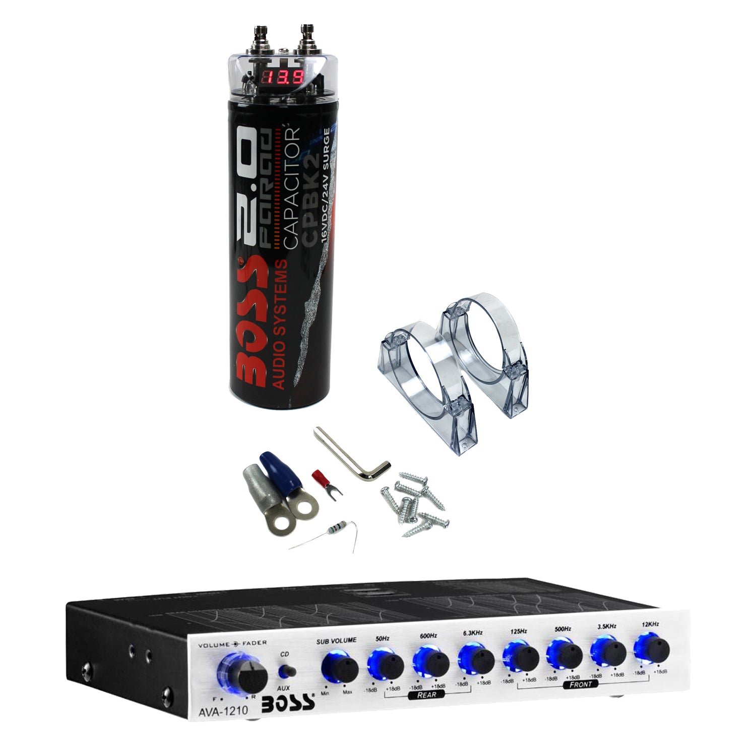 Boss CPBK2 20V Digital Car Audio Power Capacitor and AVA1210 7-Band Amplifier - VMInnovations