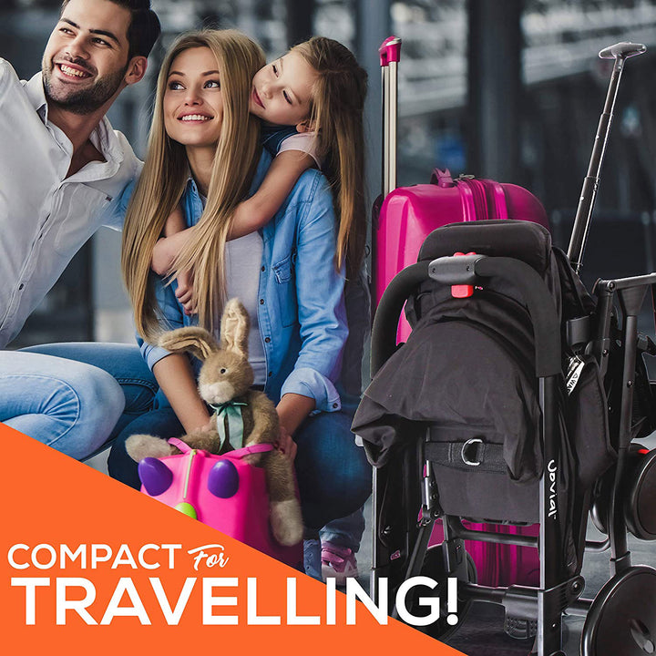 Jovial Portable Folding Compact Baby Stroller with Travel Bag, Black (2 Pack) - VMInnovations