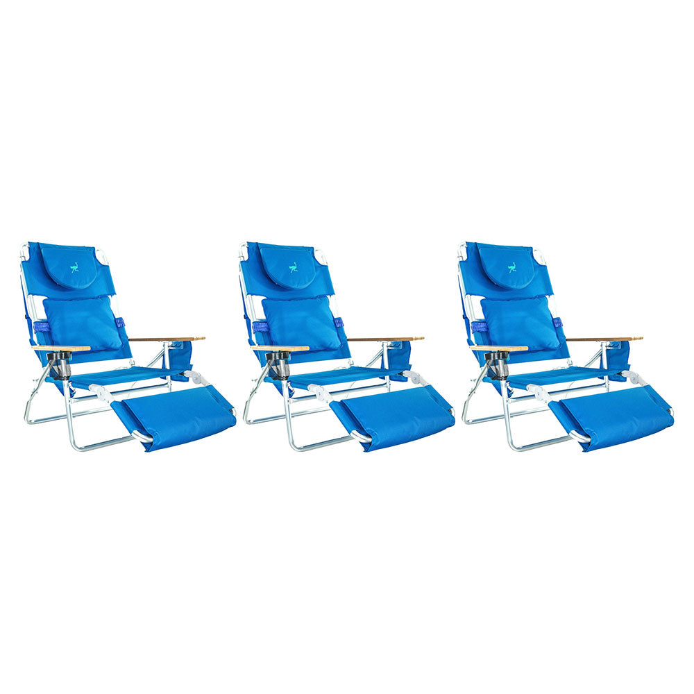Ostrich Deluxe Padded 3-N-1 Outdoor Lounge Reclining Beach Chair, Blue (3 Pack) - VMInnovations