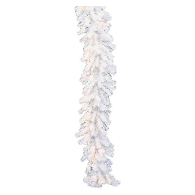 Vickerman Crystal White Spruce Artificial 9 Foot Unlit Holiday Christmas Garland