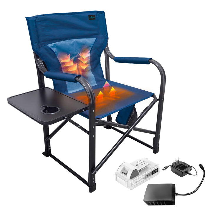 Bliss Hammocks 24V Heated Seat, Folding Chair w/Battery & 3 Heat Settings, Blue