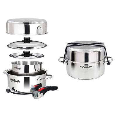 Magma Products 7 Piece Stainless Steel Milled Flat Nesting Cookware (Open Box)