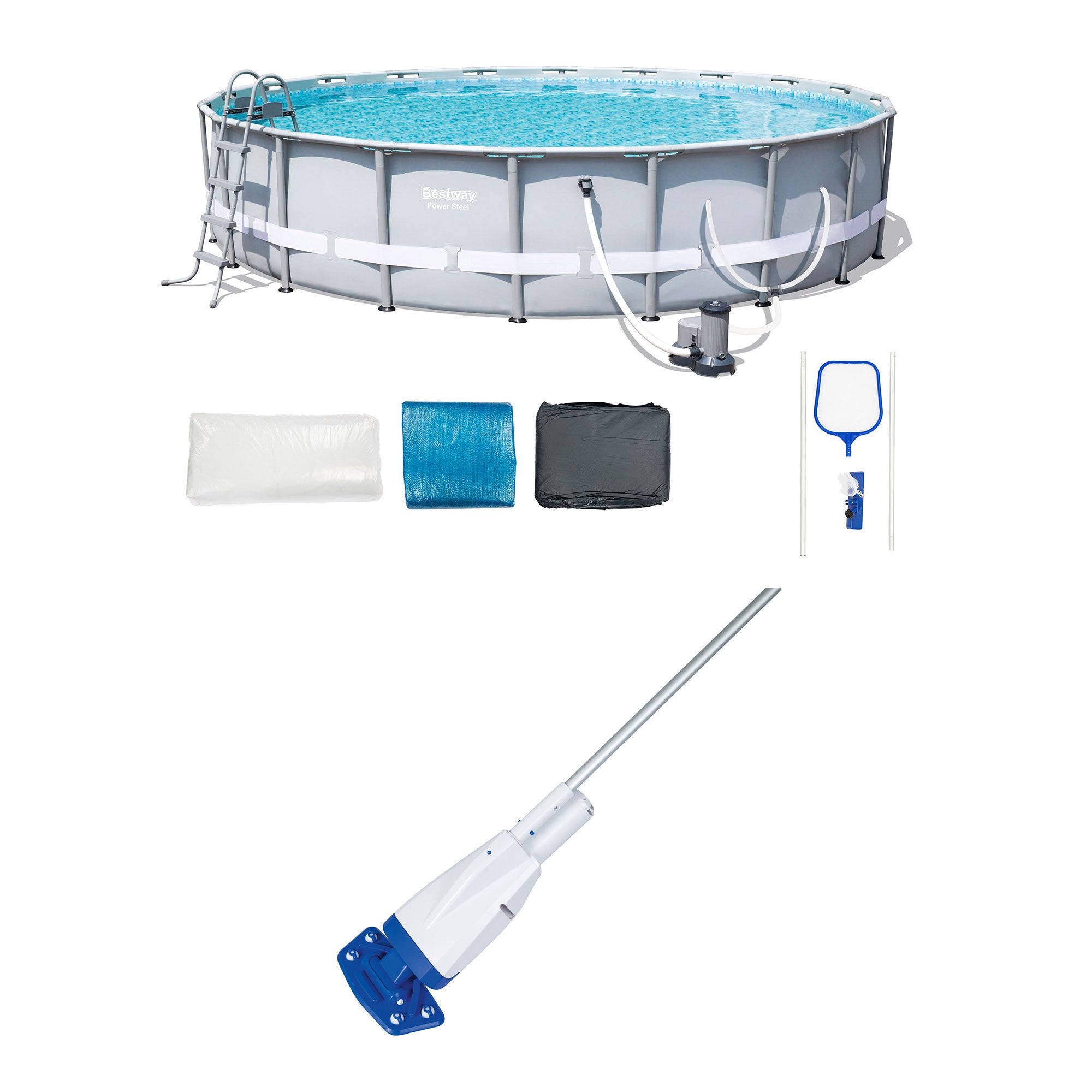 Bestway 20ftx 48in Steel Pro Metal Frame Swimming Pool Set & Aqua Pool Vacuum