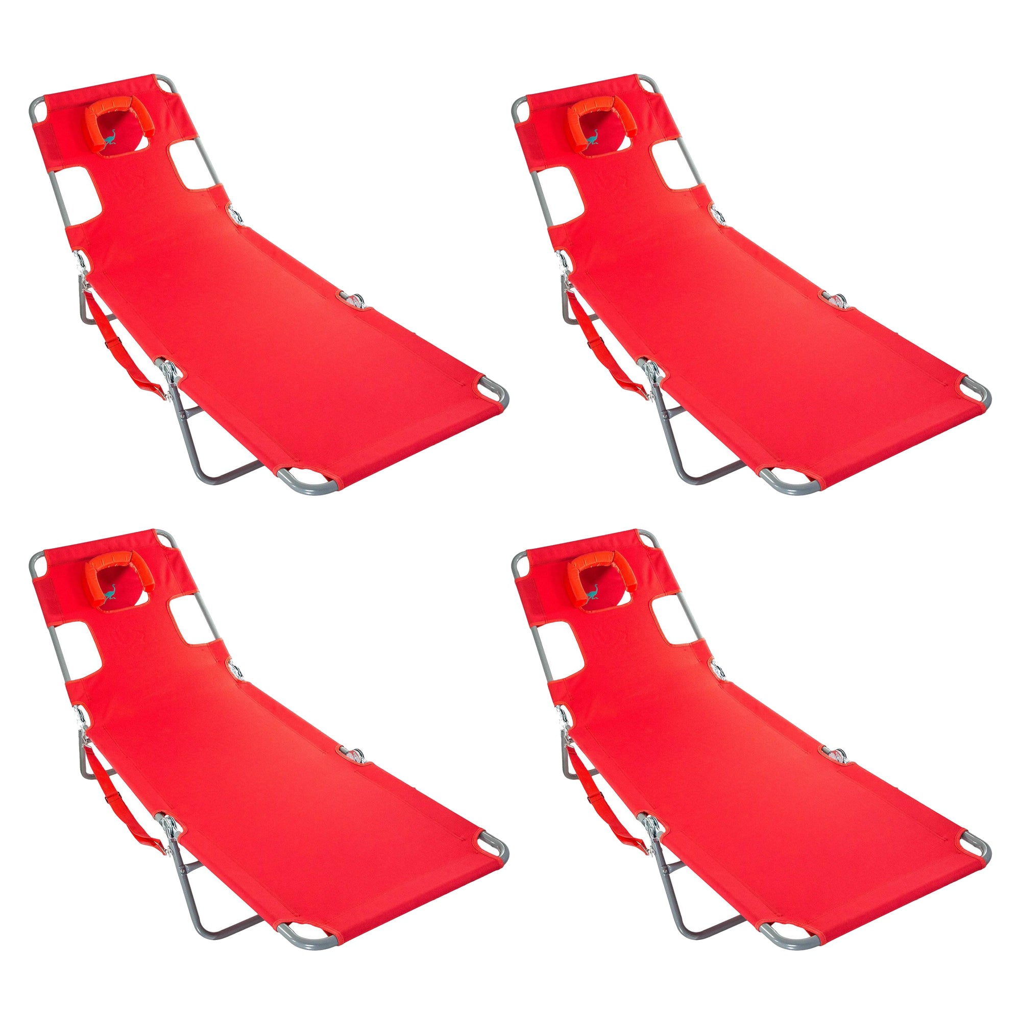 Ostrich Chaise Lounge Folding Portable Sunbathing Poolside Beach Chair (4 Pack)