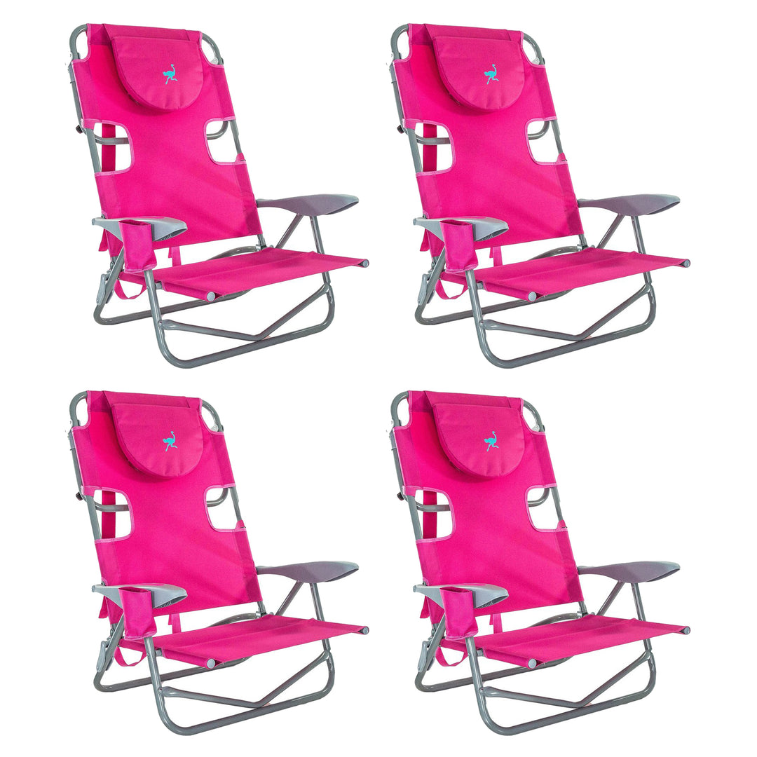 Ostrich On-Your-Back Outdoor Lounge 5 Position Reclining Beach Lake Chair 4 Pack - VMInnovations