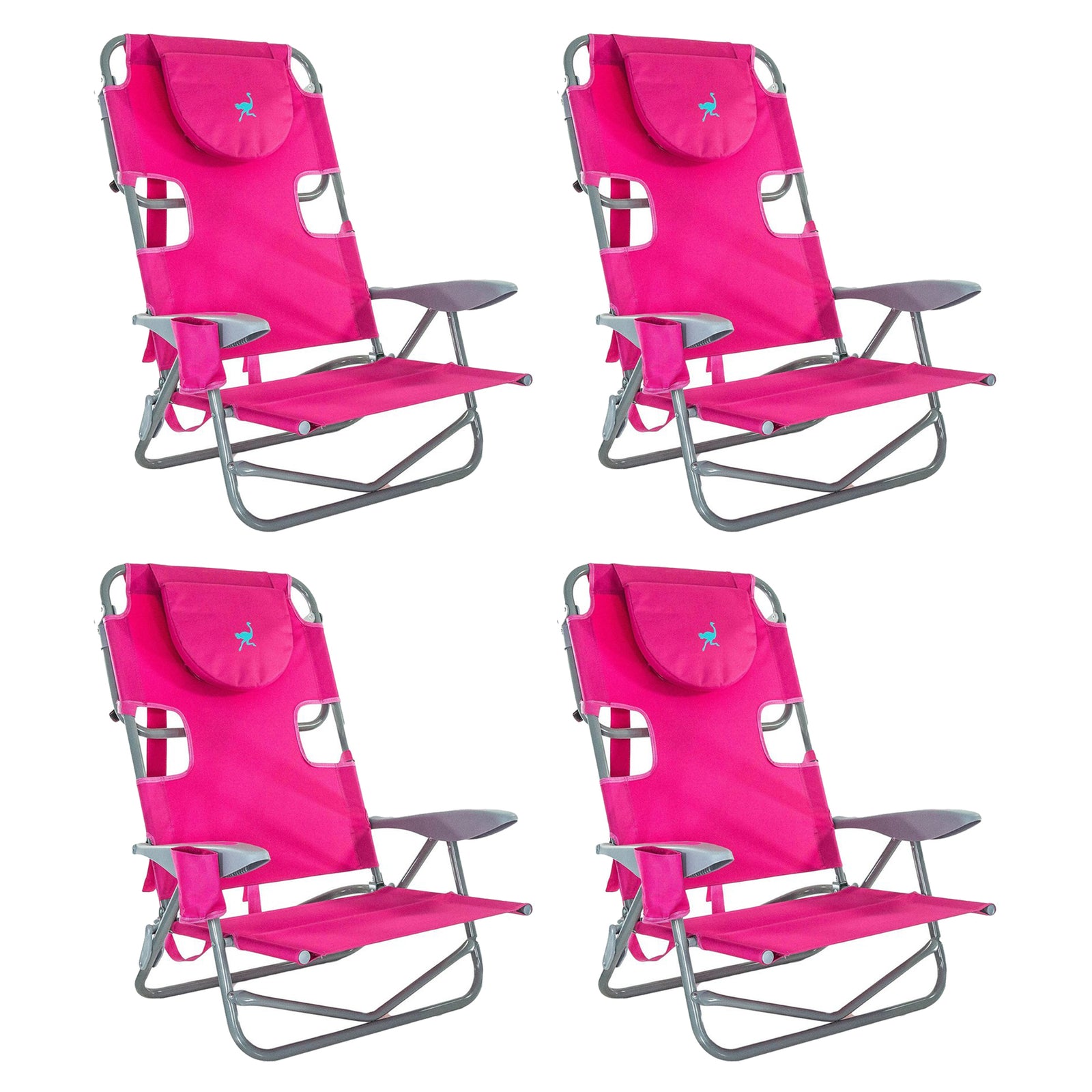 Ostrich On-Your-Back Outdoor Lounge 5 Position Reclining Beach Lake Chair 4 Pack - VMInnovations