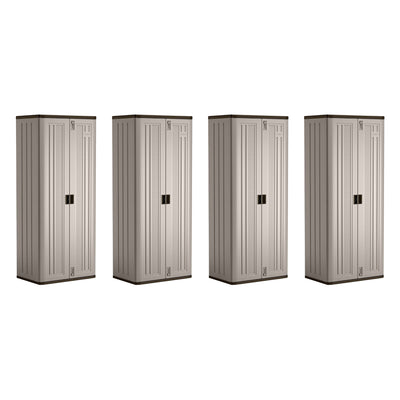 Suncast Tall Storage Cabinet Building with Shelves and Doors, Platinum (4 Pack)