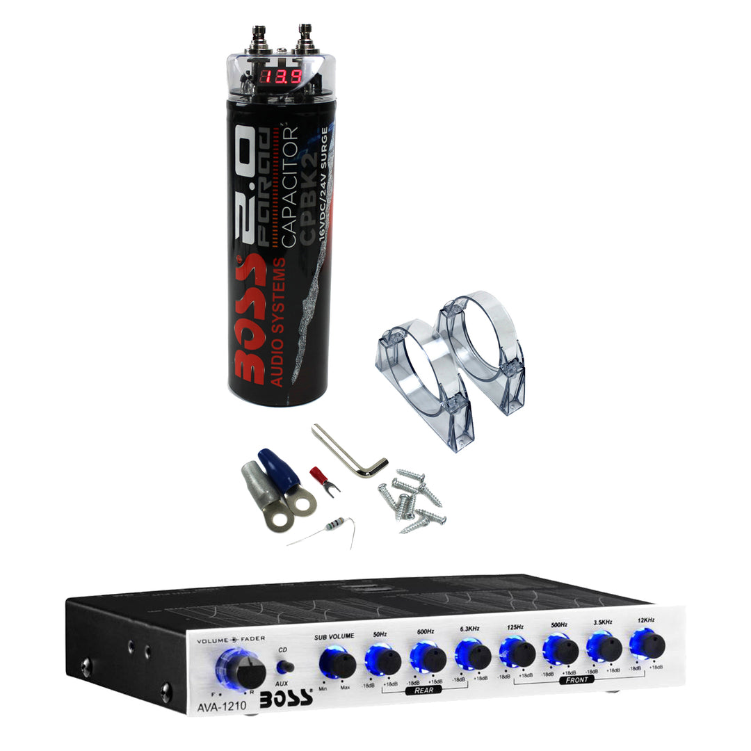 Boss CPBK2 20V Digital Car Audio Power Capacitor and AVA1210 7-Band Amplifier