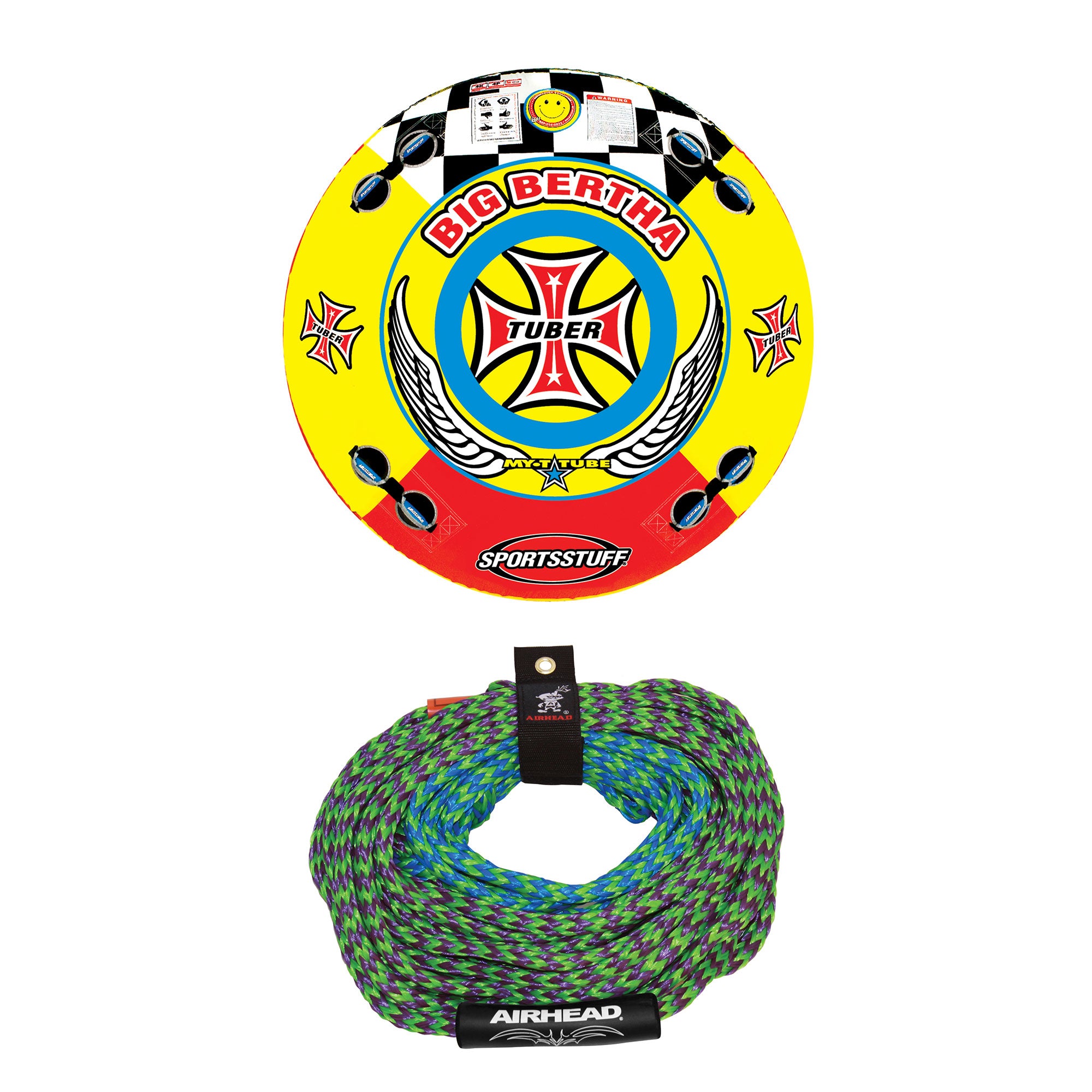 SPORTSSTUFF 1 to 4 Person 2 Section Tube with 50-60 Foot Tow Rope for 4 Riders