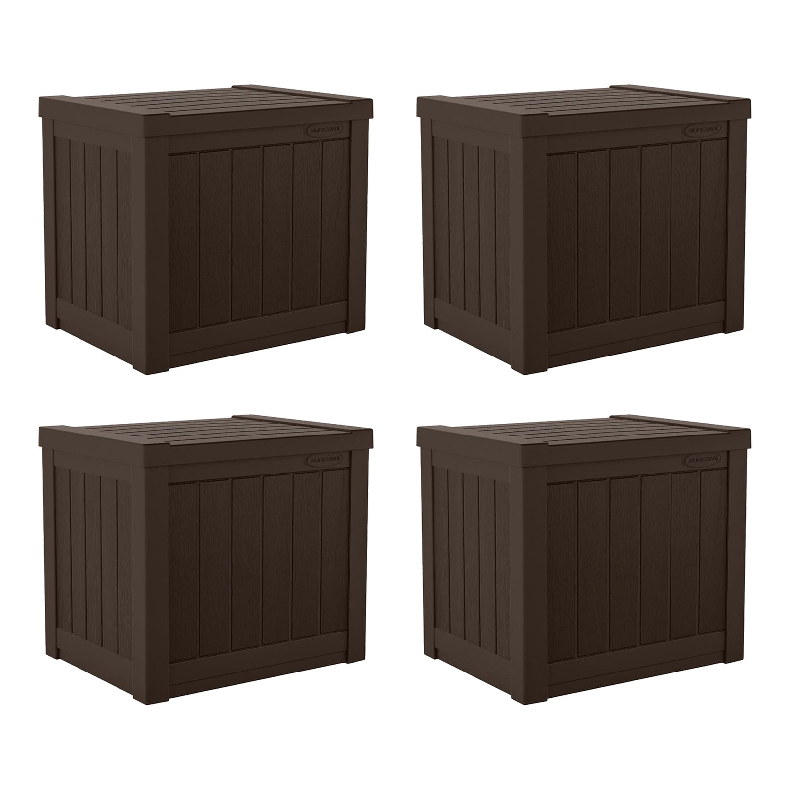 Suncast 17 x 22 Inch Resin 22-Gallon Patio Storage Deck Box, Java Brown (4 Pack) - VMInnovations