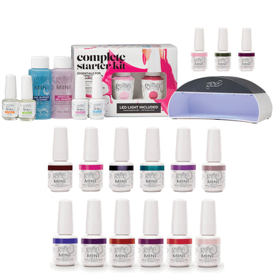Gelish Mini Soak Off Gel Nail Polish Starter Kit with 17 Gel Colors & LED Light